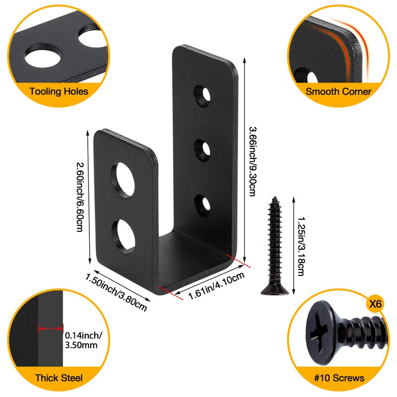 Sihnman 2x4 (1.5x3.5 inch) Door Barricade Brackets (2 pcs) | Drop Open Bar Holder Steel U Bracket for 2 by 4 Lumber as Security Door Reinforcement, Door Jammer, Tool Hanger for Home, Barn, Shed, Garage, Gate - Image 2